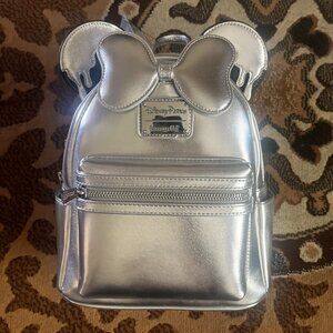 DISNEY LOUNGEFLY Platinum Sliver "100 Years of Wonder" Mini Backpack